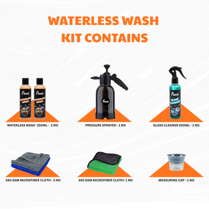 waterless wash kit with microfiber cloth, pressure sprayer, glass cleaner 